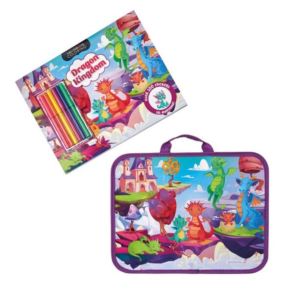 Dragon Kingdom Colouring Set with Lap Desk – Kids 32-Page Book, 100+ Stickers - Picture 1 of 7